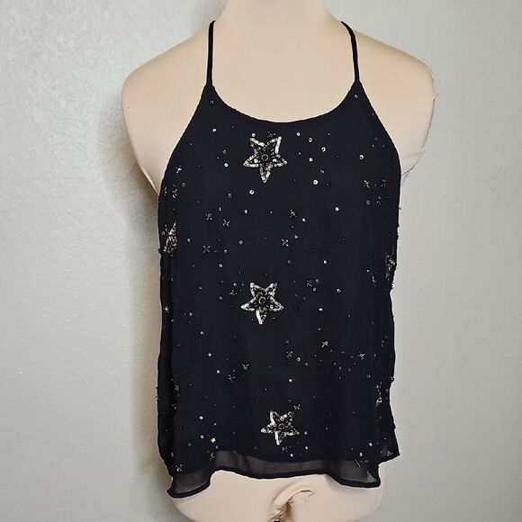 Free People Black Star Embellished Slip Camisole Beaded Sequin XS - Picture 2 of 9